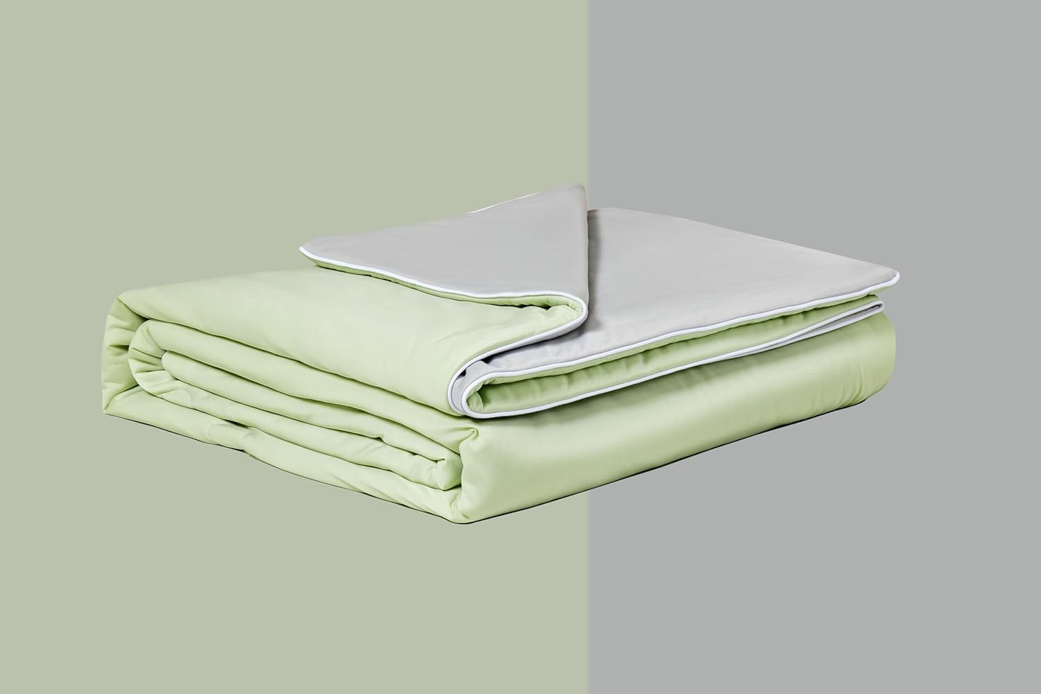 Ice Cooling Reversible Summer Comforter Blanket (Green & Grey, Single/Double)