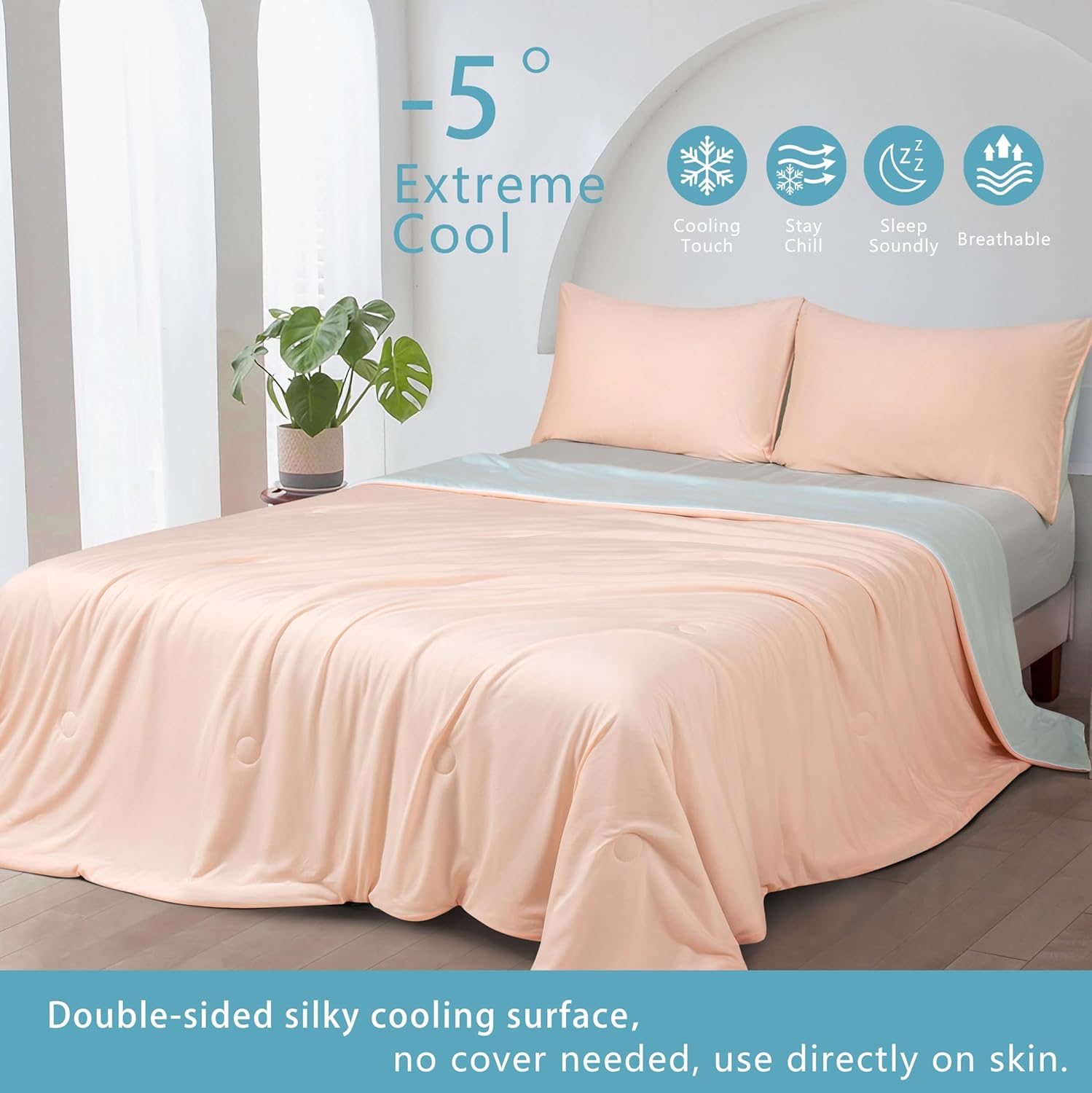Ice Cooling Reversible Summer Comforter Blanket (Orange & Blue, Single/Double)