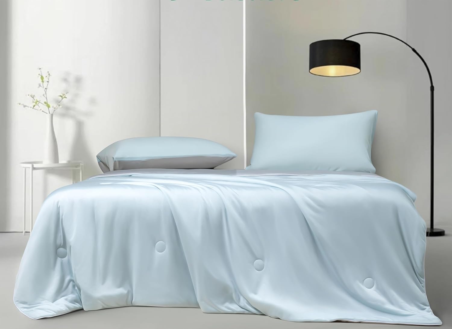 Ice Cooling Reversible Summer Comforter Blanket (Blue & Grey, Queen/King)