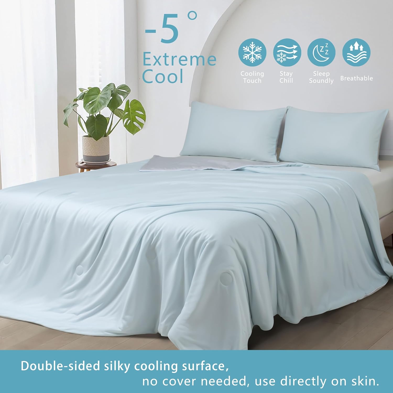 Ice Cooling Reversible Summer Comforter Blanket (Blue & Grey, Queen/King)