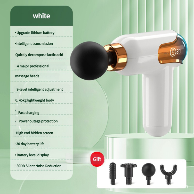 Portable Massage Gun - Deep Tissue Relief with 4 Heads & 9 Speeds - White