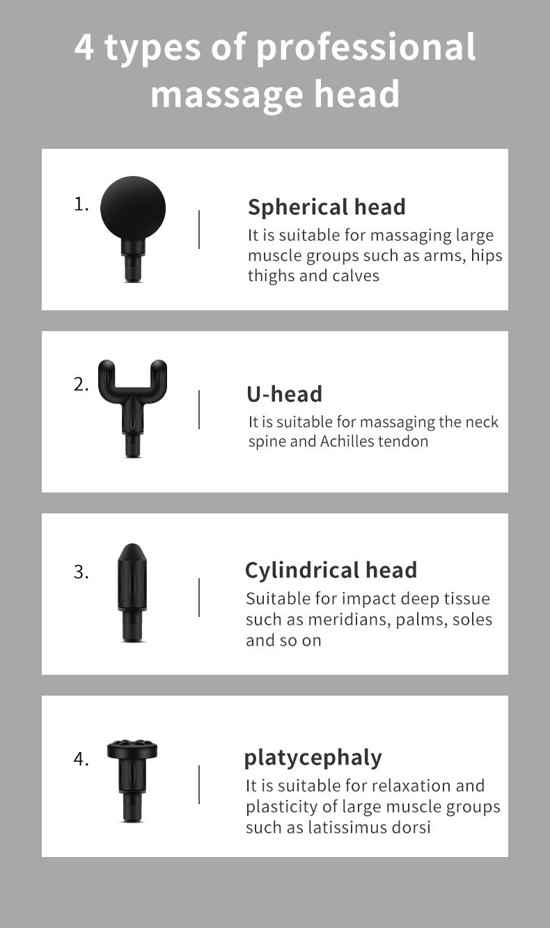 Compact Deep Tissue Massage Gun with 4 Heads - Black