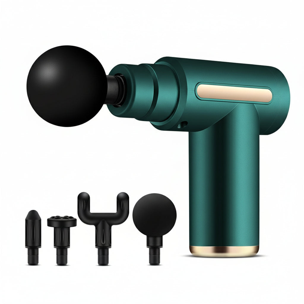 Compact Deep Tissue Massage Gun with 4 Heads - Green