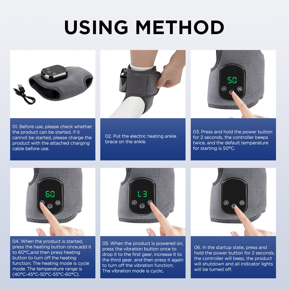 Rechargeable Electric Heating Ankle Brace with Vibration Massage