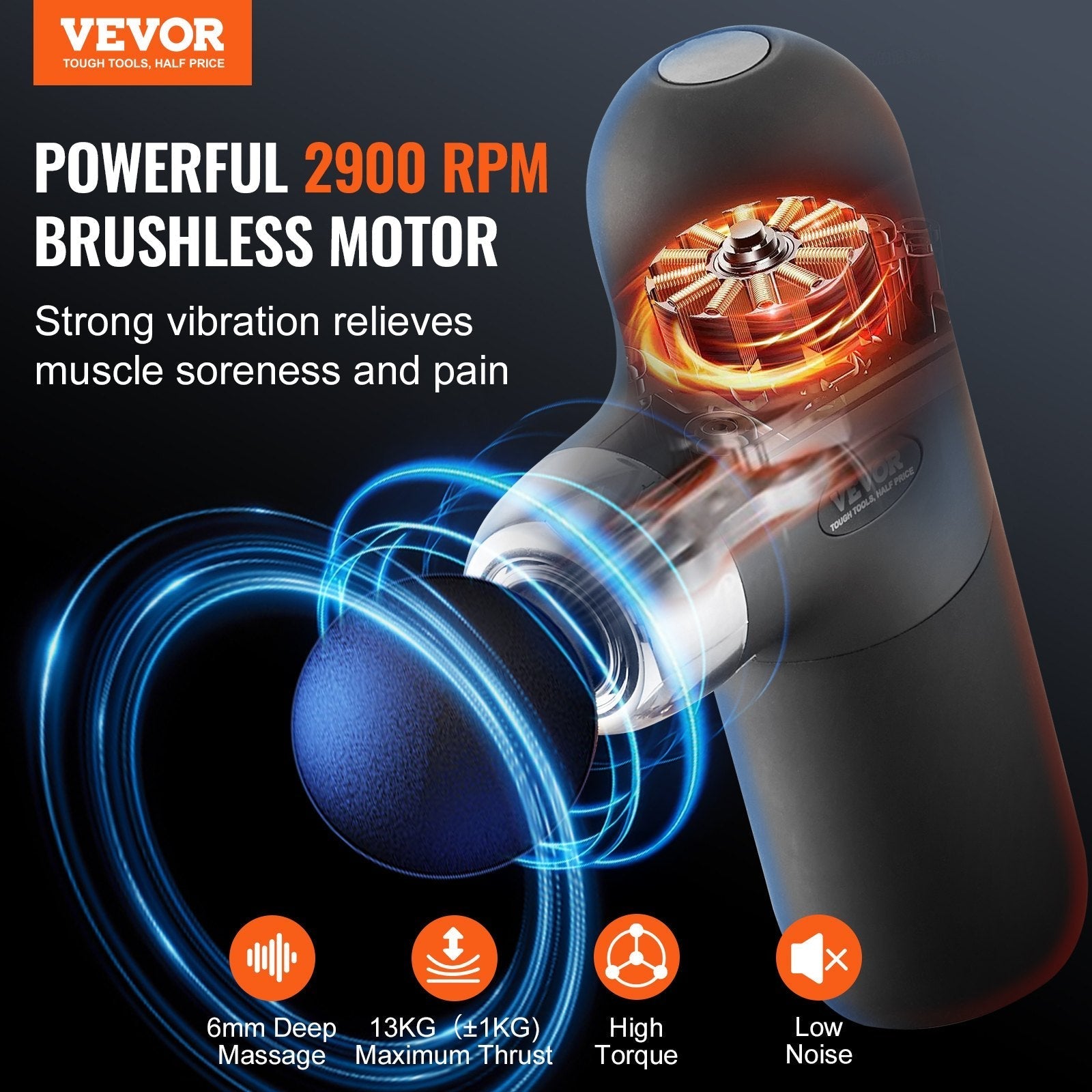 VEVOR Massage Gun Deep Tissue with 4 Speed Levels & 4 Massage Heads