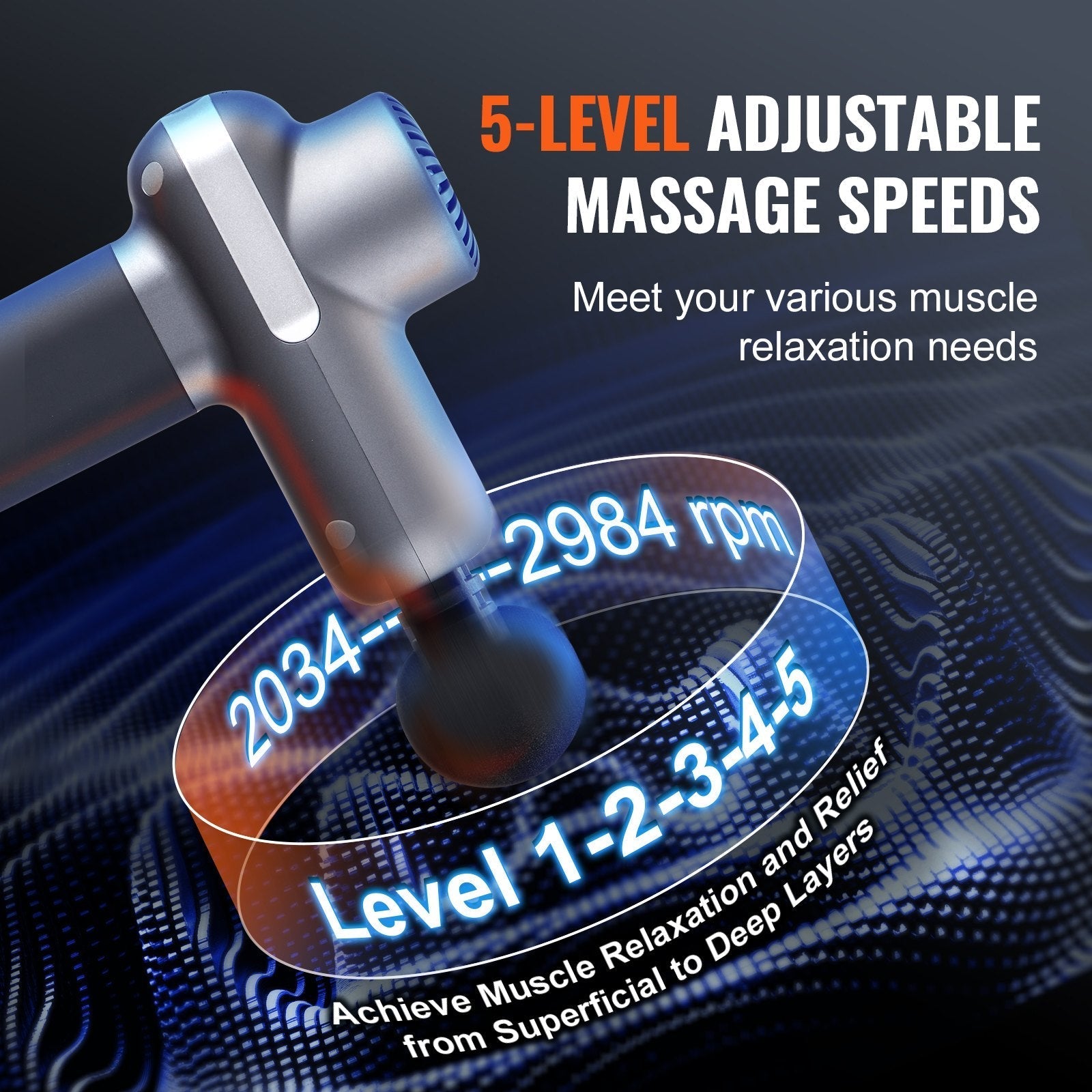 VEVOR Massage Gun Deep Tissue with 5 Speed Levels & 6 Massage Heads