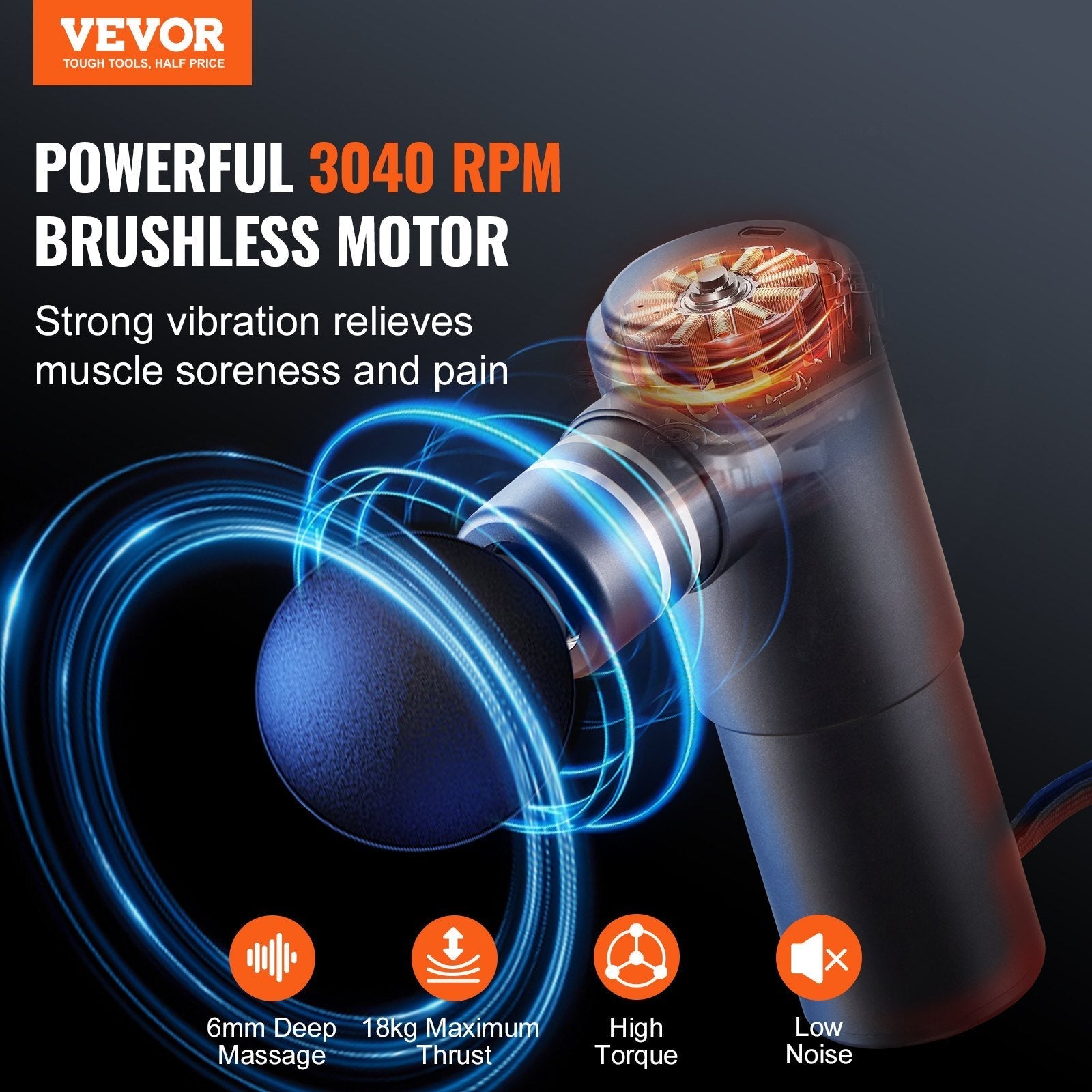 VEVOR Handheld Percussion Massager for Pain Relief and Muscle Recovery
