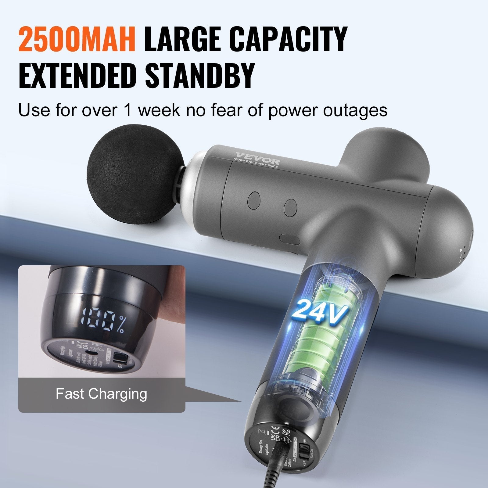 VEVOR Deep Tissue Massage Gun with 8 Speeds & 6 Heads