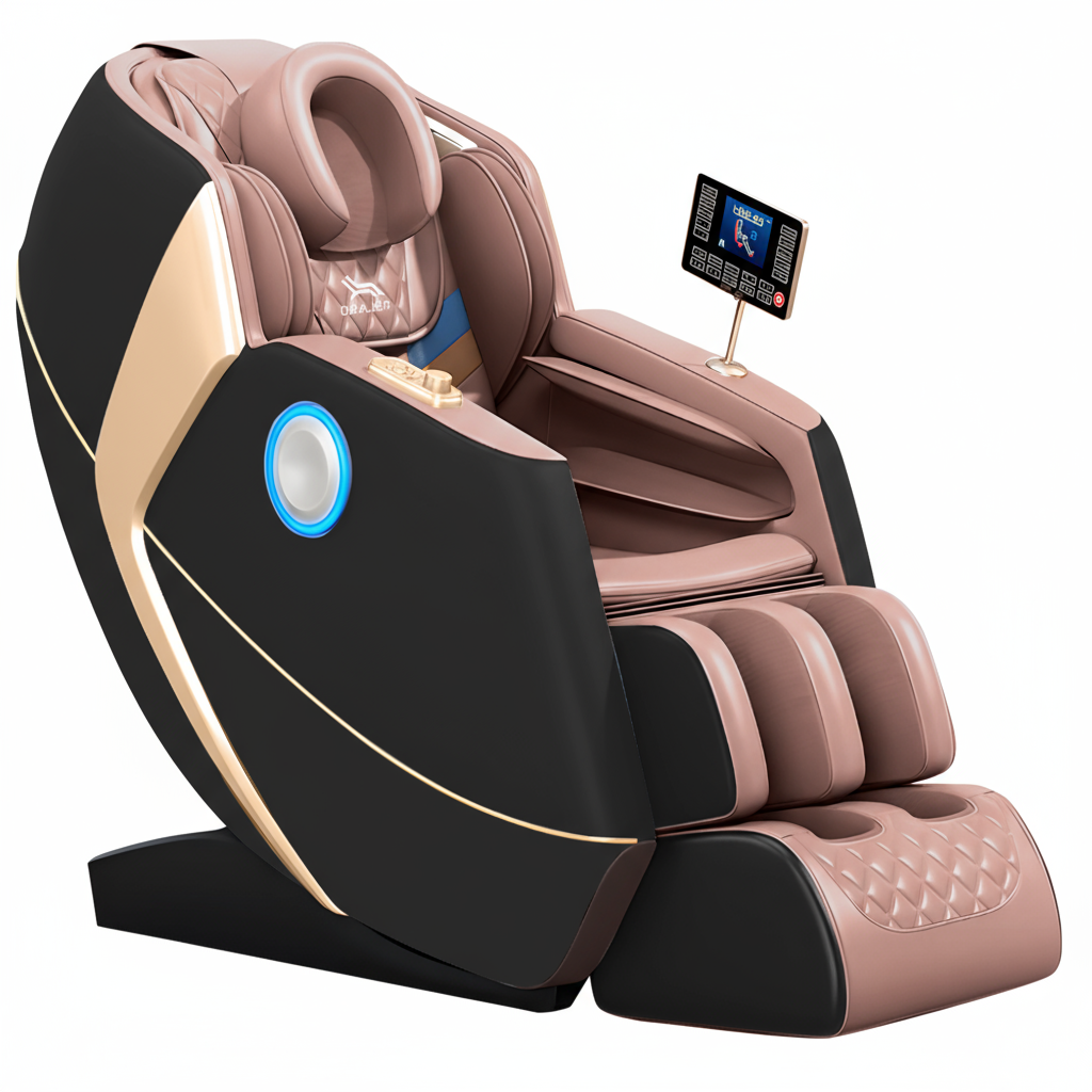 Massage chair with black and pink design on a white background